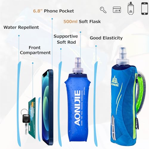 Azarxis TPU Soft Flask Collapsible Water Bottles BPA-Free 250ml 350ml 500ml for Hydration Vest Pack Running Hiking Cycling Climbing - color: A - Blue 500ml Handheld Bottle