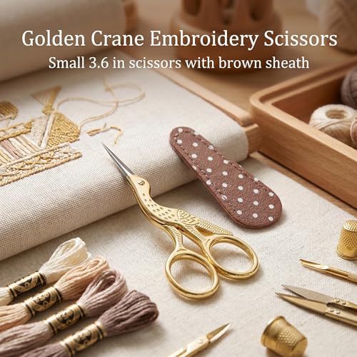 BIHRTC 3.6inch Little Embroidery Scissors Sharp Stainless Steel Tip Sewing | Cross Stitch Scissors for Office Home Manual Sewing Handicraft DIY Tool Art Work Needlepoint Crochet Vintage Detail Shears - color: Gold, size: 3.6inch