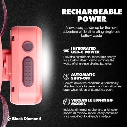 BLACK DIAMOND Wiz Kid Headlamp, Rechargeable, Dimmable, Himalayan Salt | USB-C charging for training, travel, and repeat use, for hiking, camping, running, backpacking, and emergencies - color: Himalayan Salt