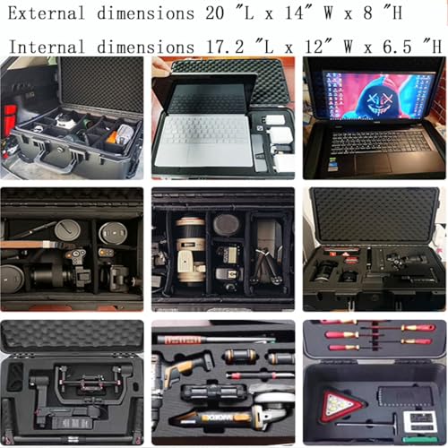 20" L x 13" W x 8" H Large Hard Case with Foam, Portable Rolling Hard Case with Wheels, Waterproof Shockproof Dustproof, Suitable for Cameras, Lenses, Camcorder, Instrument, Telescopes - size: 20 Inch