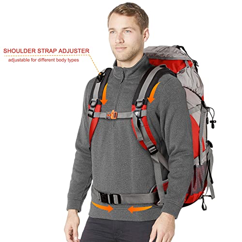 Loowoko 50L Hiking Backpack with Rain Cover for Both Men & Women - color: Red