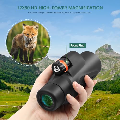 Monocular Telescope 12x50 Waterproof High Powered for Adults Outdoor