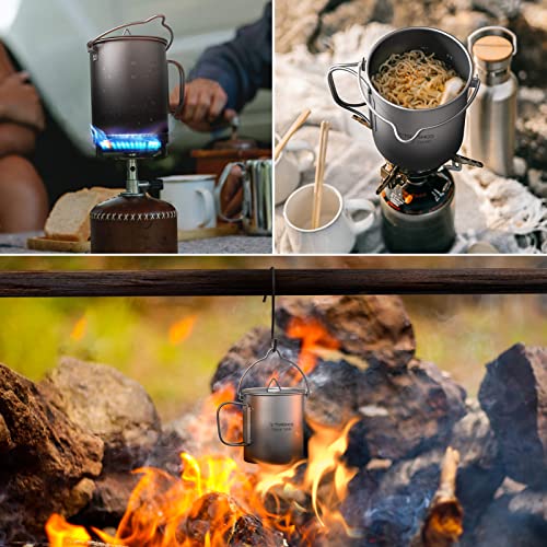 TOMSHOO 750ml/25oz Titanium Mug Camping Titanium Pot with Lid | Camping Coffee Cup with Foldable Handle, Backpacking Cup for Hiking Travelling Camping Open Fire - size: 25.4 Ounces