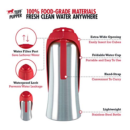 PupFlask Large Dog Water Bottle, Portable Stainless Steel Travel Bowl - color: Crimson Red, size: 27 Ounce