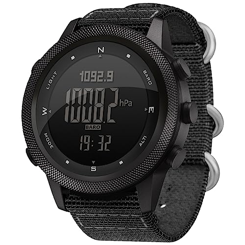 DIDITIME Tactical Watches for Men, Military Watches for Men, Waterproof 164FT, Fitness Watch, Mens Digital Watches with Compass, Metronome, Pedometer, Lightweight Breathable Nylon Watch - color: AP46-BLACK