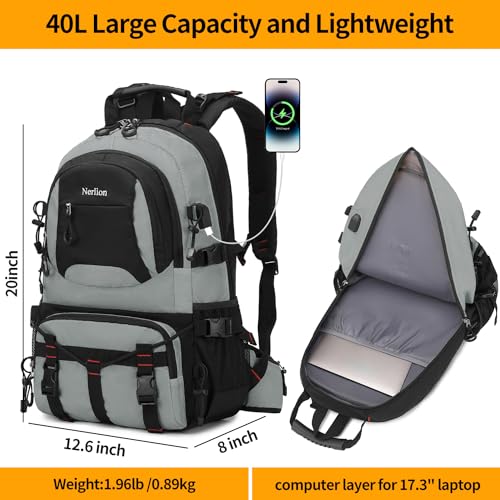 Nerlion 40L Hiking Backpack Travel Backpack for Men Women Camping Waterproof Outdoor Hiking Daypack Lightweight Backpack (Light Gray) - color: A8- Light Gray