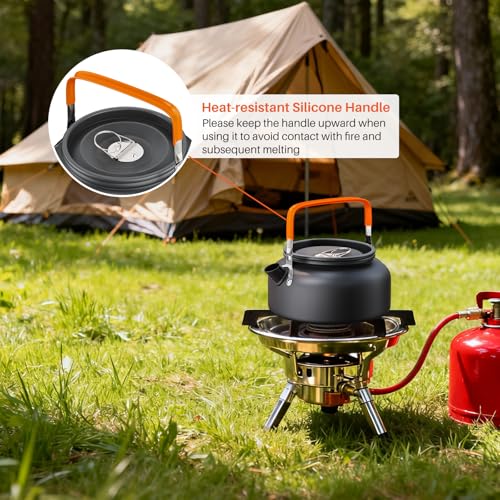 FUNYKICH 1.2L Camping Kettle with Carry Bag, Portable Stovetop Tea Kettle Fast Heating Boiling Hot Water for Open Fire, Lightweight Coffee Pot with Anti-Scald Handle for Outdoor Hiking Picnic Travel - size: 1.3 Quarts