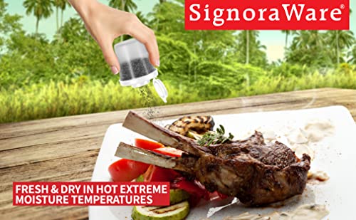 SIGNORAWARE Salt and Pepper Shakers Moisture Proof Set of 2 Medium Salt Shaker to go Camping Picnic Outdoors Kitchen Lunch Boxes Travel Spice Set Clear with White Lids Plastic Airtight Dispenser - size: Medium