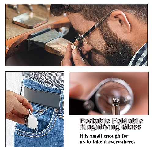 Rongon 10X Pocket Magnifying Glass Small Folding Keychain Magnifier - color: Silver-1pcs