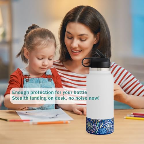 WK IEASON Protective Silicone Base Boot for Hydro Flask Wide Mouth Water Bottle, Anti-Slip Silicone Sleeve Cover Bumper for Hydro Water Bottle Accessories -3.56inch Bottom Diameter - color: Flowers lilac, size: 40 Ounces