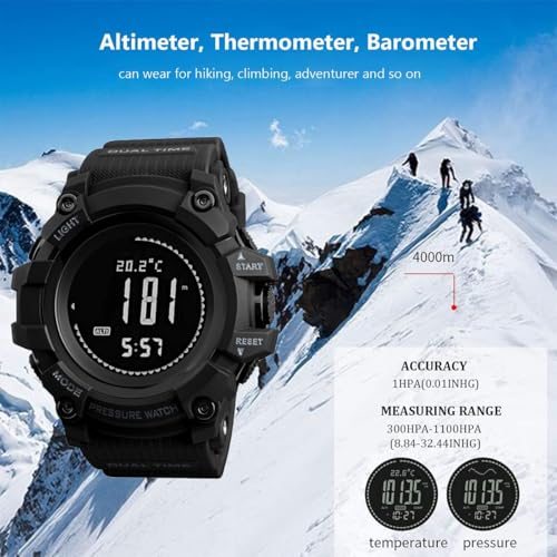 Watch Compass, Altimeter Barometer Thermometer Temperature, Pedometer, Military Army Waterproof Outdoors Sport Digital Watch for Men - color: Black-A