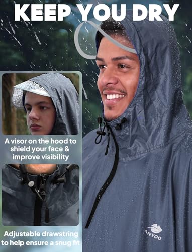 ANYOO Waterproof Rain Poncho Bike Bicycle Rain Capes Lightweight for Adults - color: Grey