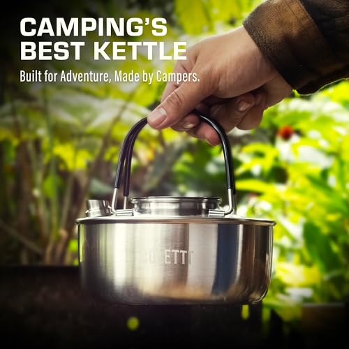 COLETTI Boston Stovetop Kettle — Stainless Steel Camping Kettle, Compact Camp Tea Pot – NO Aluminum or Plastic [50 fl. oz, Stainless Steel]