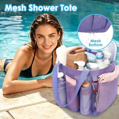 Fammart Mesh Shower Caddy Portable for College Dorm Room Essentials, Odorless Polyester Large Shower Tote Bag with Dual Handles, 8-Pocket Quick-Dry Toiletry Organizer for Travel, Beach, Camping, Gym - color: Multiple Pockets, 1 Pack - Purple