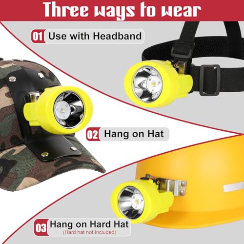 High Lumens LED Mining Headlamp with Hat - Waterproof, Durable, Long-Lasting Rechargeable Headlight, Adjustable Strap, Perfect for Miners Camping Hiking (KL3.0 Yellow with Hat) - color: KL3.0 Yellow with Hat