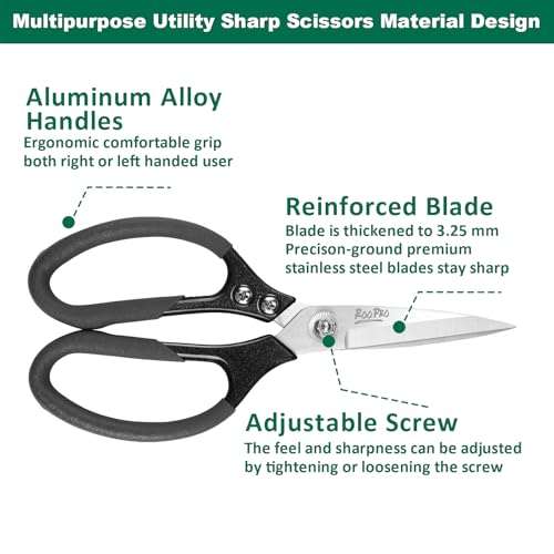Heavy Duty Scissors All Purpose, 8.5 inch Stainless Steel Utility Sharp Shears, Aluminum Alloy Handle for Cutting Cardboard,Carpet,Fabric,Leather,Rope,Rubber,Plastic and Kitchen or Workshop Use - color: Grey
