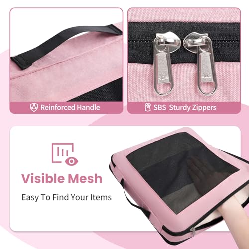 Compression Packing Cubes for Travel, Lightweight Vacation Travel Essentials, Travel Accessories for Suitcase Organizer Bags Set, Durable Luggage Organizer - color: Rose Pink, size: 8 set-Square Mesh