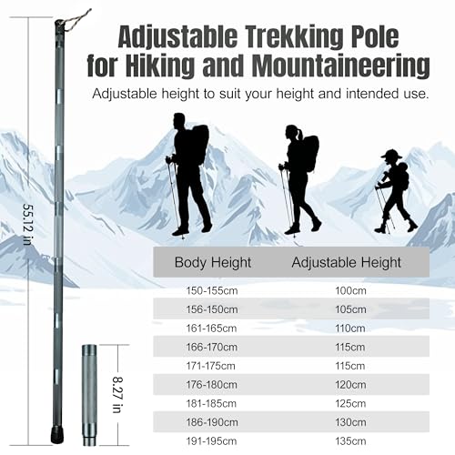 Survival Walking Stick with Camp Shovel, Heavy-Duty Hiking Staff Camping Kit - color: grayish green