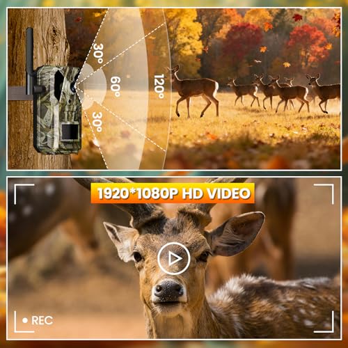 Trail Camera, 4G Cellular Dual Lens Trail Cameras 2.7K, 0.2s Fast Trigger Speed, Game Camera with Full Color Night Vision, No Glow IR, Motion Detection, No WiFi Needed, IP 65 Waterproof