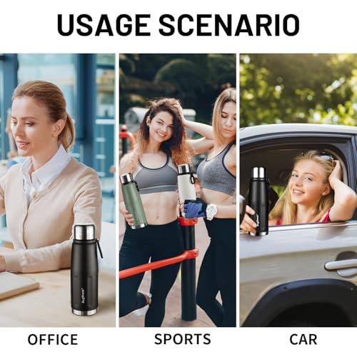 20oz Vacuum Insulated Stainless Steel Thermoses with Foldable Handle & Leakproof Lid, Slim Travel Coffee Cup for Hot/Cold Drinks, Fits Car Cup Holders - color: White-27oz