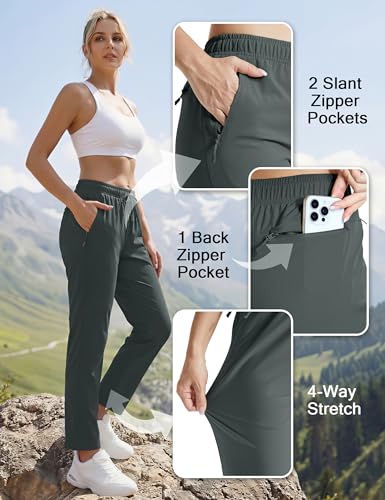 MAGCOMSEN Women's Hiking Pants Lightweight Quick Dry UPF 50 Water Resistant Elastic Waist Golf Travel Pants Zip Pockets - color: Dark Grey, size: X-Large