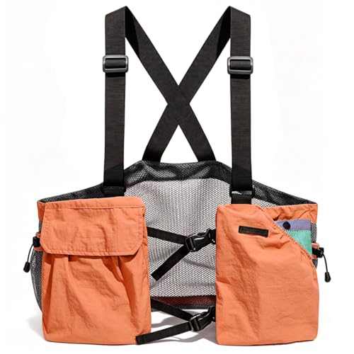 Lightweight Hiking Vest Bag, Multi‑Pocket Adjustable Running Chest Pack, Utility Outdoor Vest Pouch for Women, Men & Kids - color: Red
