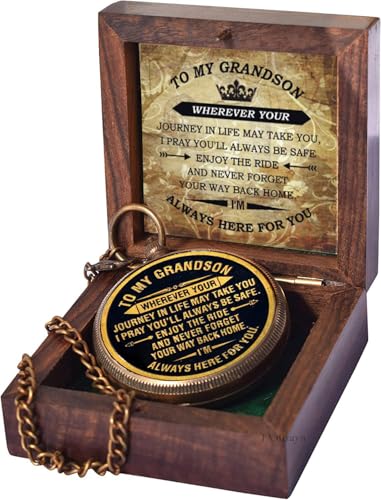 to My Son Compass with Wooden Box-Mom to Son Compass–Father to Son Gifts- to My Grandson -Graduation Day Gifts for Son-Birthday, Baptism, Graduation, Confirmation, Communion Compass for Women Men - style: # 1 To my Grandson compass