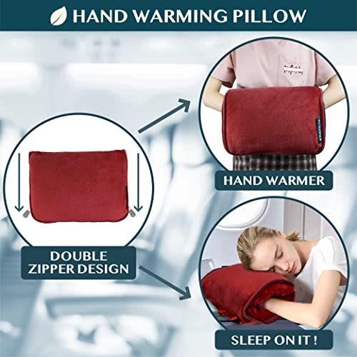 PAVILIA Travel Blanket Pillow, Soft Airplane Blanket 2-in-1 Combo Set, Plane Blanket Compact Packable, Flight Essentials Car Pillow, Travelers Gifts Accessories, Luggage Backpack Strap, 60x43 Red - color: Wine