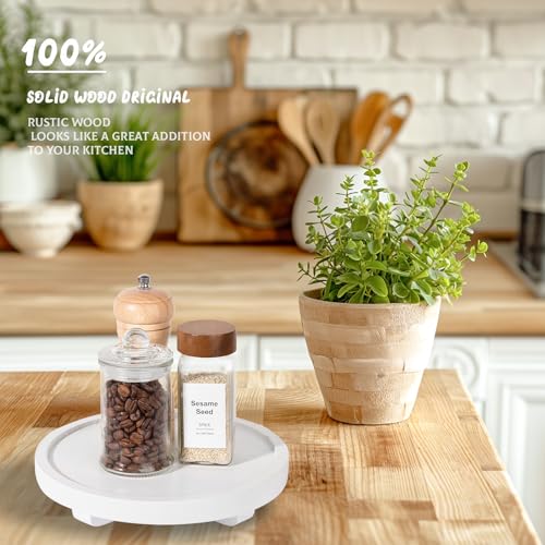 Round Decorative Tray Farmhouse Kitchen Decor Soap Dish, 8" White | Waterproof, Lightweight, Easy Clean, Wood Riser Pedestal Stand Accessories for Office Desk, Vanity, Counter, Sink - color: White, size: 8"