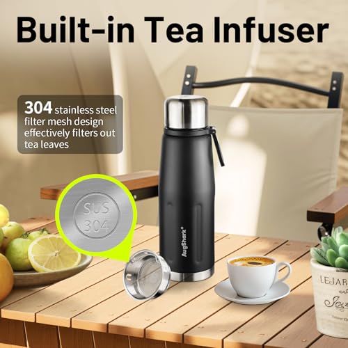 20oz Vacuum Insulated Stainless Steel Thermoses with Foldable Handle & Leakproof Lid, Slim Travel Coffee Cup for Hot/Cold Drinks, Fits Car Cup Holders - color: Black-01-20oz