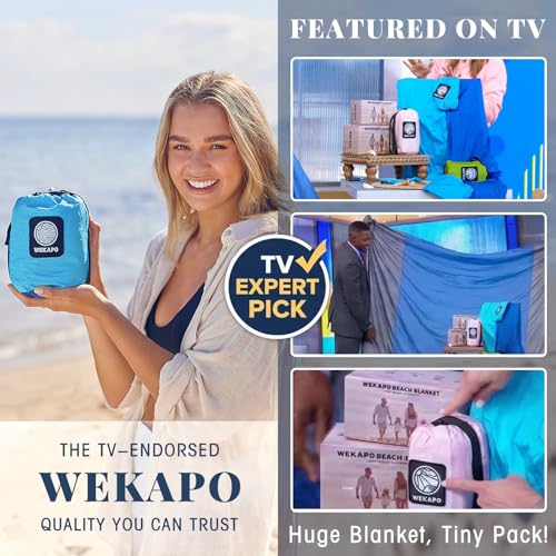 WEKAPO Beach Blanket Sandproof Waterproof, Extra Large Beach Mat, Oversized & Compact Sand Free, Quick Drying Beach Essentials for Vacation, Cruise, Picnic & Camping with Stakes - color: Blue, size: 9x10 FT (1～8 person)