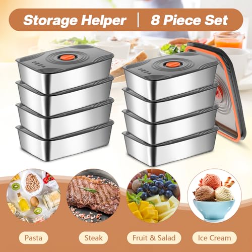 Layhit 16 Sets 60oz Stainless Steel Food Storage Containers with Lids Large Reusable Stackable Metal Container Outdoor Rectangle Fruit Lunch Box for Picnic Travel Dishwasher and Freezer Safe - size: 60oz