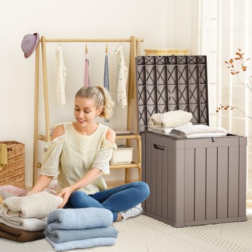 PatioZen 50 Gallon Resin Deck Box, Lockable Patio Outdoor Storage Box for Furniture, Garden Tools and Tools Storage, Waterproof Outside Storage Boxes - Grey - color: Grey, size: 50 Gallon
