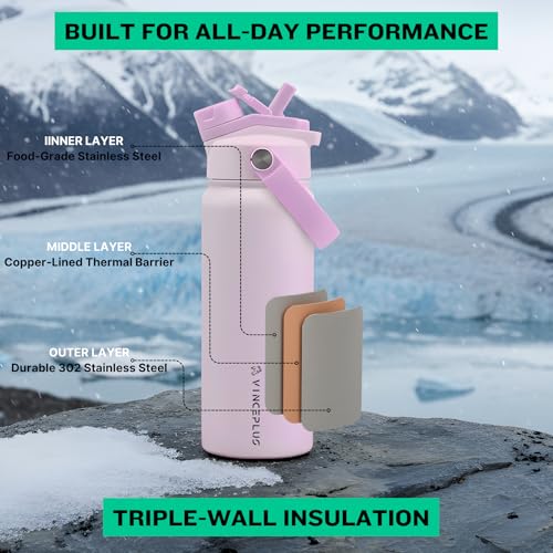 18oz Stainless Steel Water Bottle with 2 in 1 Lid | Triple Wall Vacuum Insulated | Leak-Proof, Carry Handle, Wide Mouth Travel Mug | BPA-Free for Kids & Adults (Lavender Cream, 18oz) - color: Lavender Cream, size: 18 Ounces