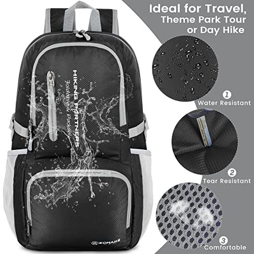 ZOMAKE Lightweight Packable Backpack, Water Resistant Foldable Daypack 35L - color: Black, size: 35L
