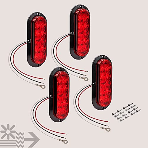 TRUE MODS 4pc 6" Red Oval LED Trailer Tail Light for Boat Trailer Truck RV | DOT FMVSS 108, Surface Mount, IP67 Submersible, Park & Turn Signal, LED Trailer Tail Brake Lights, Stop Turn Tail Park Brake - color: Red, size: 4 Pack