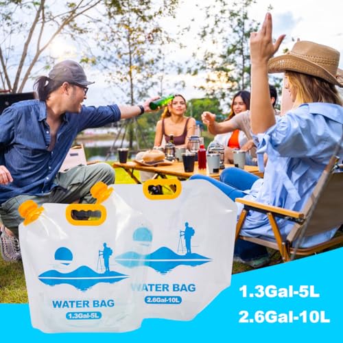 Collapsible Emergency Water Container Bag,WaterStorageCube,Flat Folding,BPA Free Food Grade,Clear Plastic Storage Jug for Camping Hiking Backpack,No-Leak Freezable,Water Bottle 1.3 Gallon/2pcs