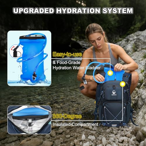 Hydration Backpack 22L, Hiking Backpack with 2L Leakproof Bladder, Sewn-in Rain Cover, Insulated Compartment for Men & Women Running, Cycling, Camping - color: Navy Blue