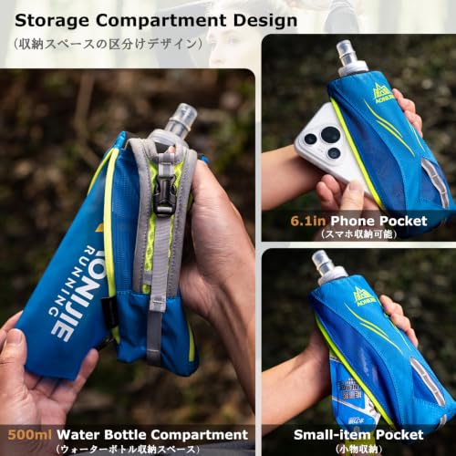 YAPJEB Soft Flask Collapsible Water Bottles, TPU Soft Water Bottle Folding Flask for Hydration Pack, BPA Free Folding Water Bottle Ideal for Cycling (Handheld Bag with 500ml Soft Flask - Blue)