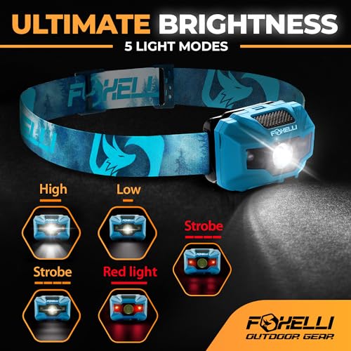 Foxelli USB‑C Rechargeable LED Headlamp – Ultra‑Light 2.4 oz & Bright 180 Lumens – Red/White Light, 5 Modes, IPX5 Waterproof, 40 h Runtime for Trail Running, Camping, Hiking - color: Forest