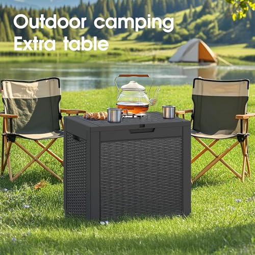 Outdoor Storage Box Waterproof, 35 Gallon Deck Box for Patio Storage - color: Rattan Black, style: 35Gallon