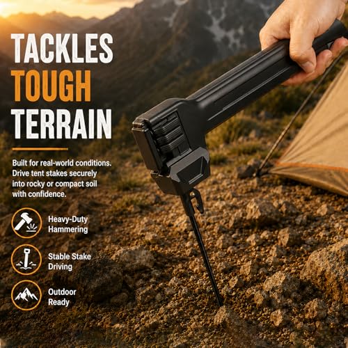 Northroad Tent Stake Hammer with 8 Pack Tent Stakes,Black Lightweight Camping Mallet with Nail Puller & Bottle Opener,Heavy Duty Tent Peg Hammer for Camping&Hiking - color: Black