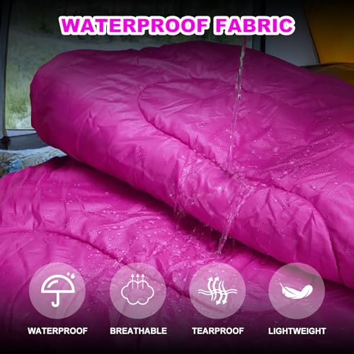 Sleeping Bags for Adults Cold Weather & Warm - Backpacking Camping Sleeping Bag Girls Boys - Lightweight Compact with Compression Sack - color: 50-80°F Everyday 3 Season-Pink