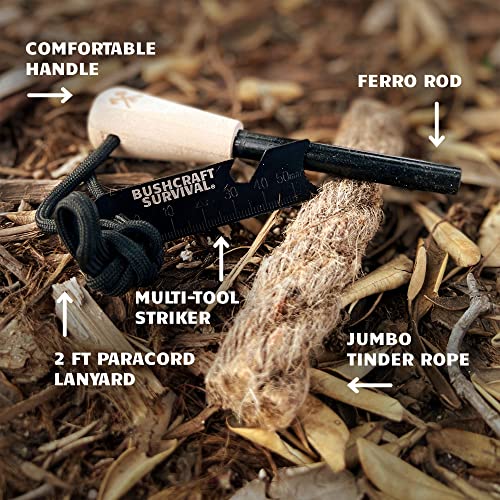 Ferro Rod Fire Starter Kit & Backpacking Multitool | Flint and Steel Striker | Waterproof Magnesium Farrow Rod Tool & Firestarter for Campfires - style: Ferro Rod W/ Jumbo Tinder Rope