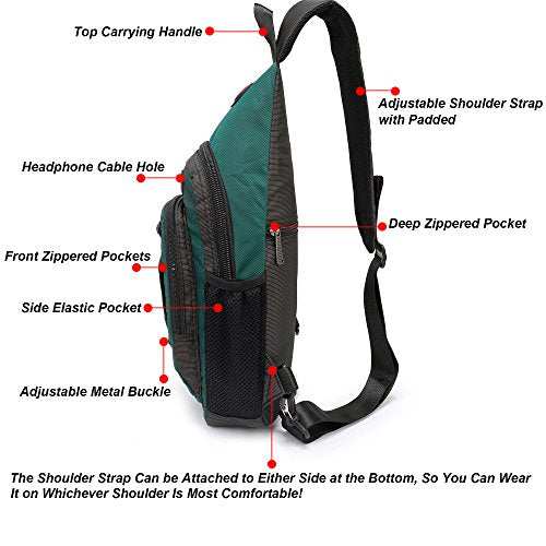 NICGID Sling Bag Chest Shoulder Backpack Crossbody Bags for Tablet Laptop Outdoor Hiking Men Women - color: Dark Green-2664