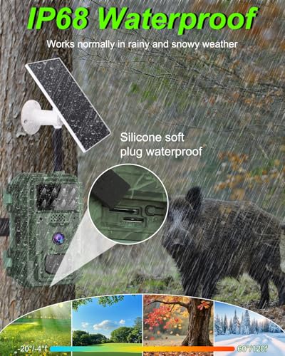 Vatony 4G Cellular Trail Camera-with 4K 48MP Wide Angle 120 Degree,Night Vision up to 100FT, Solar Powered Hunting Camera with SD Storage, IP68 Waterproof, Motion Activated Wildlife Camera