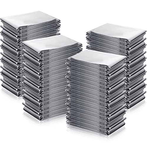 Macarrie 100 Pack 2 Size Emergency Thermal Blanket Survival - Emergency Blankets Silver Foil for Outdoors Camping Hiking First Aid Adult, 82 x 63, 82 x 51 (100 Pieces)