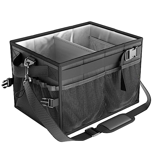 FANGSUN Grill Caddy, Foldable BBQ Caddy with Paper Towel Holder, Black | 11 Compartments, Easy-Clean Aluminum Interior, 1680D Oxford Fabric, Water-Resistant, Shoulder Strap Included, Tailgating - style: Black