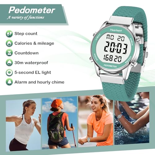 Hearkent Pedometer Watch,Step,Mileage&Calorie Tracker,Large Numbers - color: Green