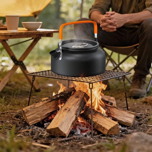 FUNYKICH 1.2L Camping Kettle with Carry Bag, Portable Stovetop Tea Kettle Fast Heating Boiling Hot Water for Open Fire, Lightweight Coffee Pot with Anti-Scald Handle for Outdoor Hiking Picnic Travel - size: 1.3 Quarts